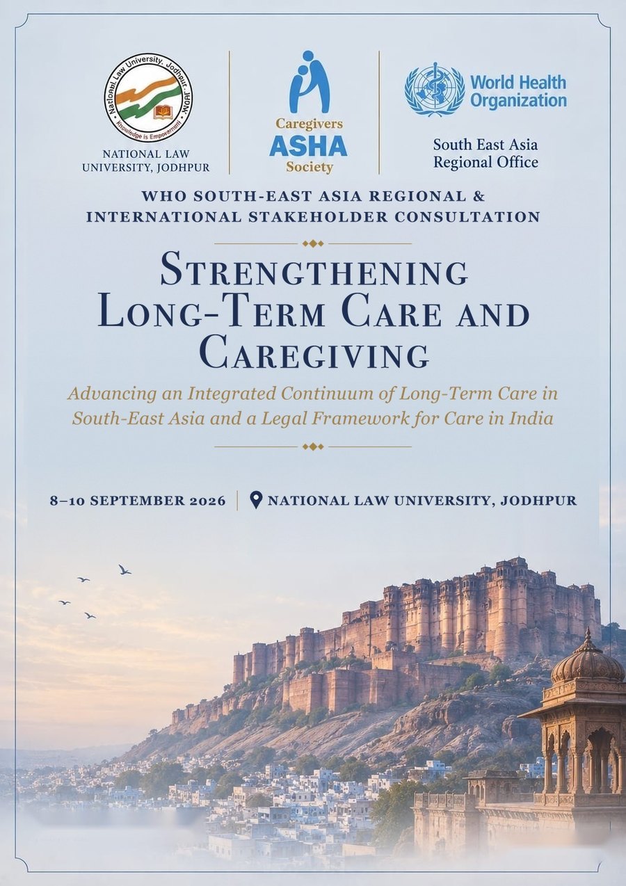 Poster for the International Stakeholder Consultation on Caregiving and Long-Term Care, Jodhpur, September 2026.
